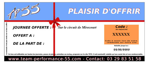 Chèque cadeau 175 €uros - Journée Circuit Mirecourt