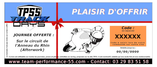 Chèque cadeau 90 €uros - Afterwork Anneau du Rhin