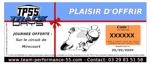 Chèque cadeau 175 €uros - Journée Circuit Mirecourt