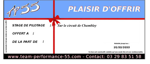 Chèque cadeau 199 €uros - Stage Perf Conduite Chambley