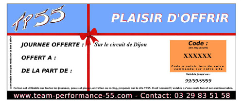 Chèque cadeau 199 €uros - Journée Circuit Dijon